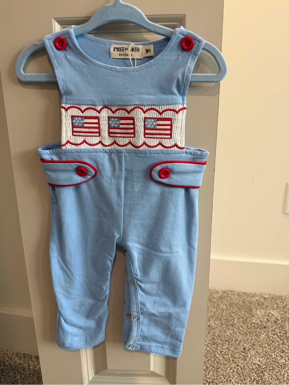 Smocked USA Flag Boys Longall